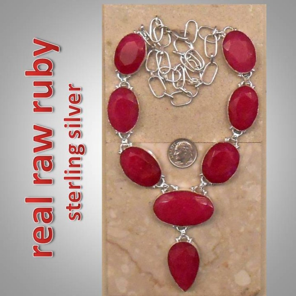 22" REAL RUBY sterling silver necklace 986-164  JULY BIRTHSTONE